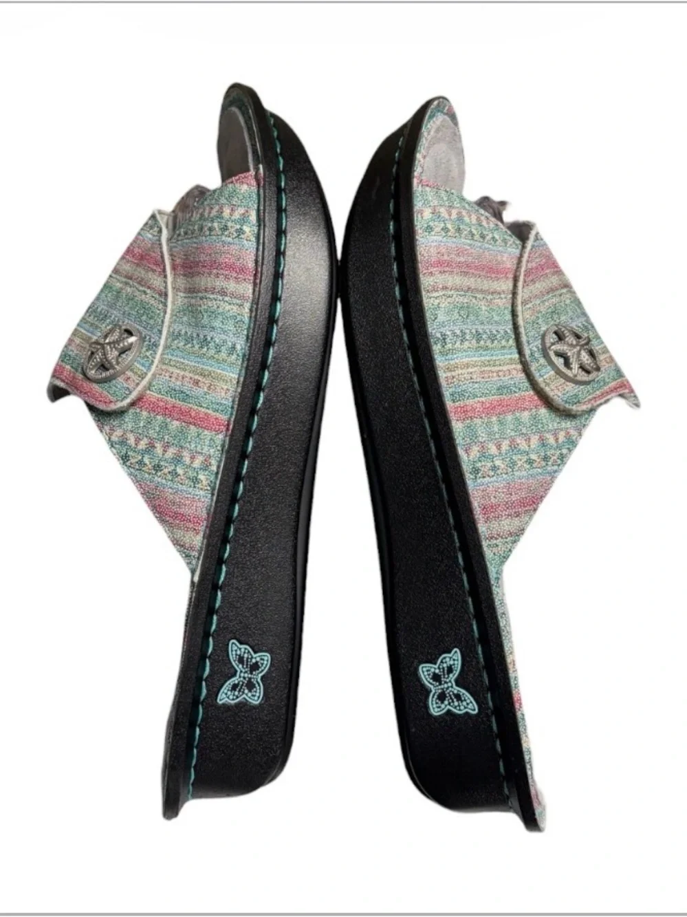 ALEGRIA Kylee Leather Printed Slide Sandals Seascape Starfish EU 41 US 10.5-11 - Picture 5 of 13